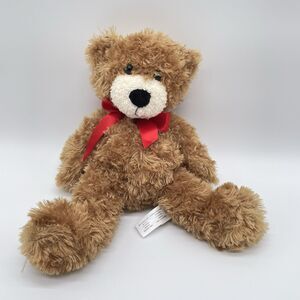Animal Adventure Teddy Bear Plush 14” Brown Tan Stuffed Animal 2014 Red Bow